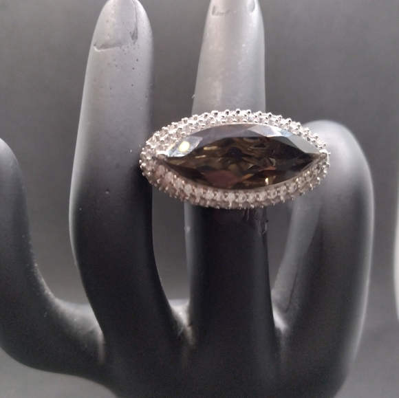 Sterling Silver Smokey Quartz and Zircon Ring - Picture 2 of 5